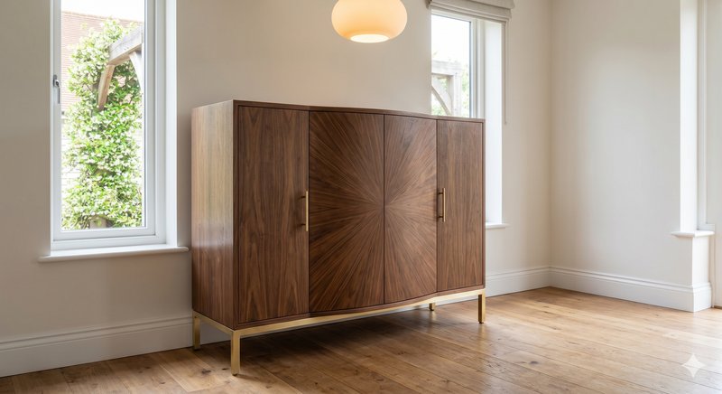 Designová komoda z ořechového dřeva s mosaznými detaily – zakázková výroba
